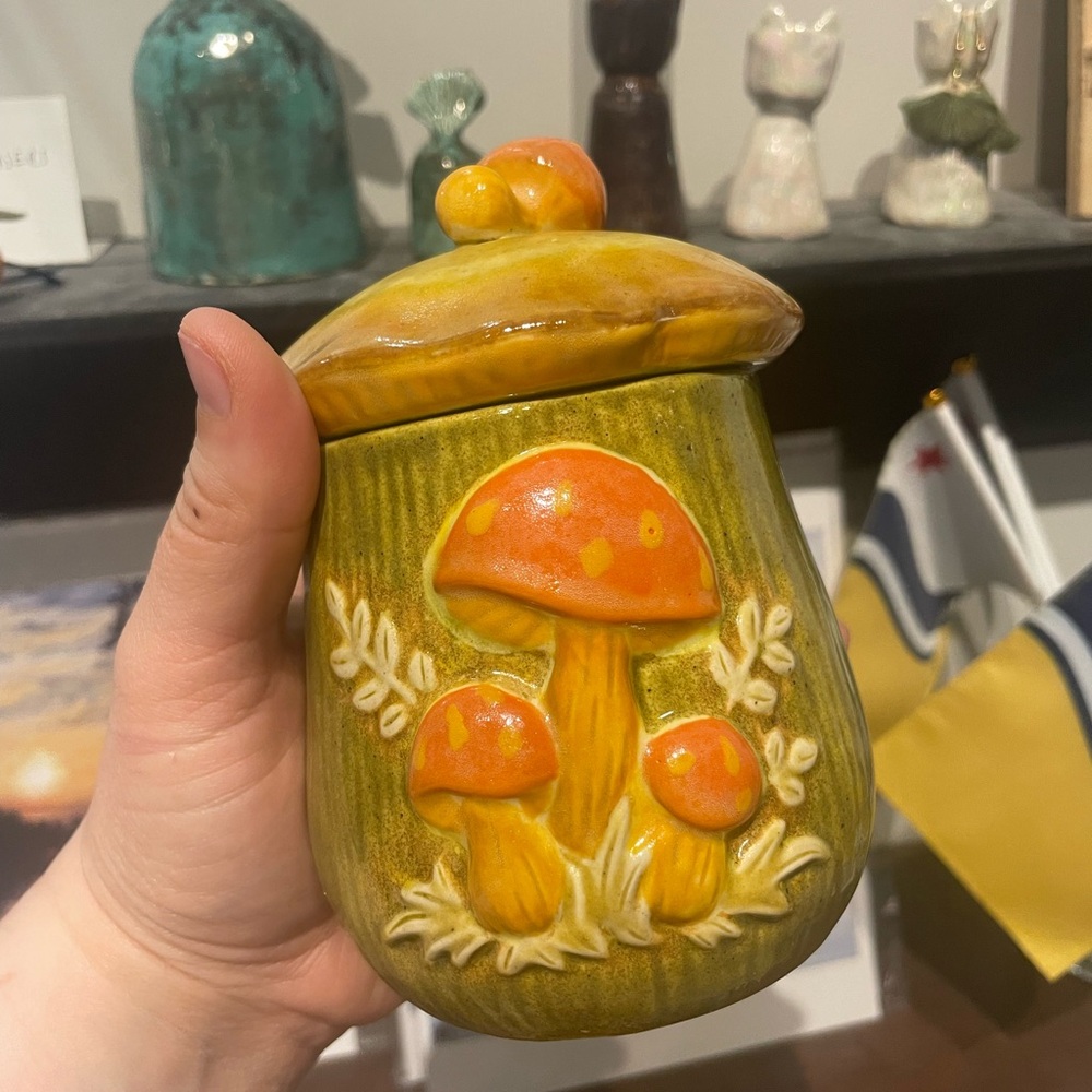 Ceramic Mushroom Canister - Green and Orange